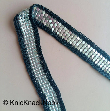 Silver Metal With Black Crochet 20mm Wide Lace Trim - 200317L110